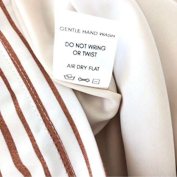 Tularosa Tasya Mini Dress in Bronze Stripe Halter Cut Out Metallic - Picture 7 of 7